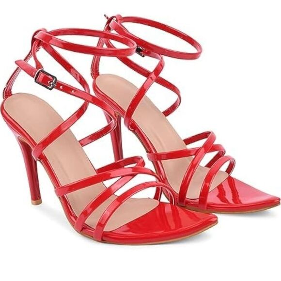 BRAND NEW JUSTBAF GLOSSY FAUX PATENT LEATHER STRAPPY STILETTO ANKLE STRAP SANDAL - Picture 6 of 16